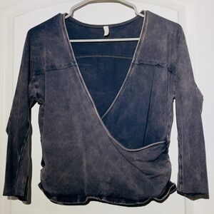 FP Movement by Free People Black 3/4 Sleeve Wrap Blouse